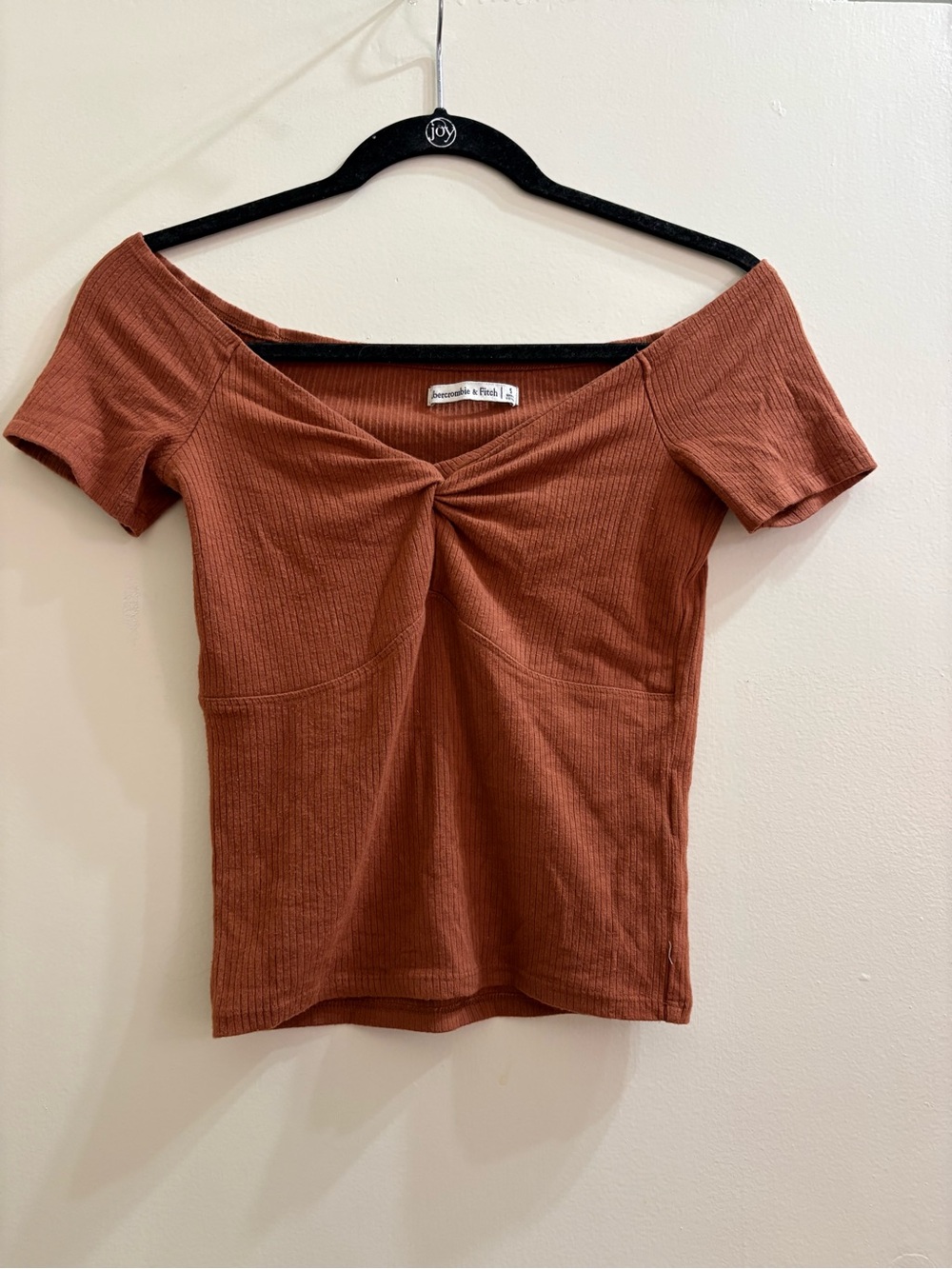 Abercrombie & Fitch Rust Off-Shoulder Twist Ribbed Top